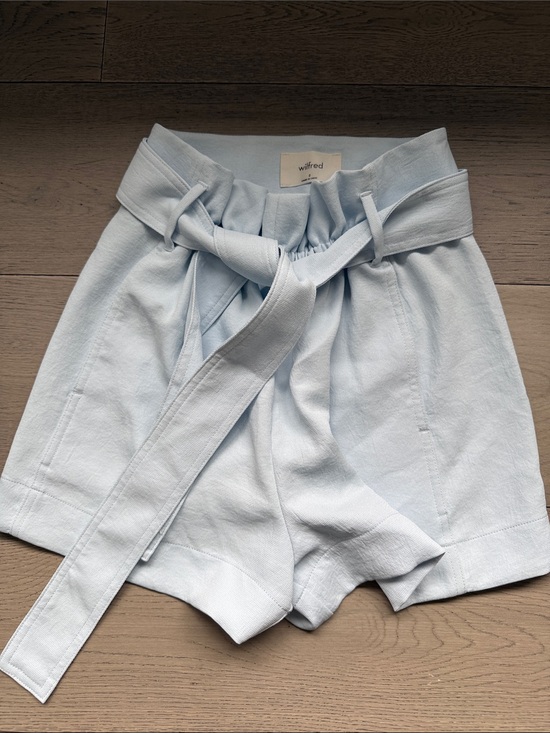 Wilfred Pants - Wilfred Pale Blue High-Waist Paperbag Shorts with Self Tie